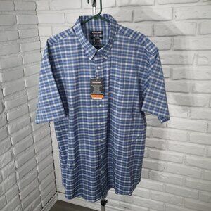 NWT Kirkland Signature Non-Iron Men's Size XXL Blue & White Plaid Stretch Shirt